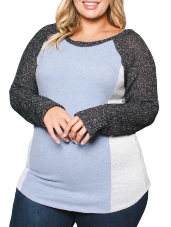 Mai Soli Tops - MAI SOLI Two Tone Knit Long Sleeve Scoop Neck Top